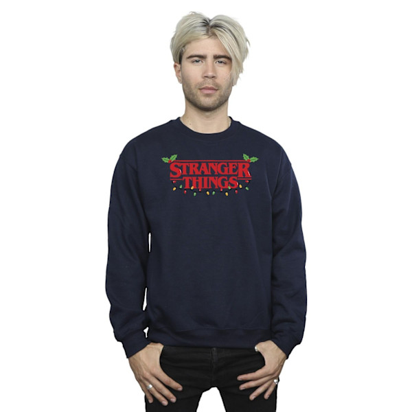 Netflix Mens Stranger Things Julbelysning Sweatshirt XXL Na Navy Blue XXL