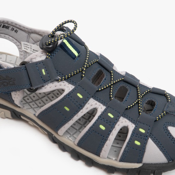 PDQ Mens Toggle & Touch Fastening Synthetic Nubuck Trail Sandal Navy Blue/Lime 11 UK