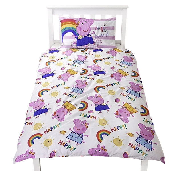 Greta Gris Jag är så glad vändbart påslakanset enkel Multico Multicoloured Single