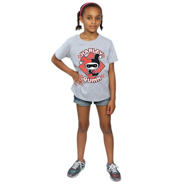 Harley Quinn Girls Chibi Bomull T-shirt 7-8 år Sports Grey Sports Grey 7-8 Years