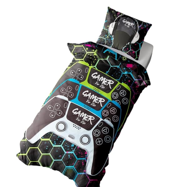 Floso Gamer For Life Graffiti Vändbart Påslakanset Enkel Multi Multicoloured Single