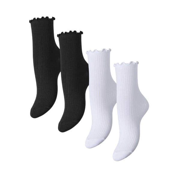 Pieces Dam Afia Ankelstrumpor med Volangkant (4-pack) Black/White 4 UK-8 UK
