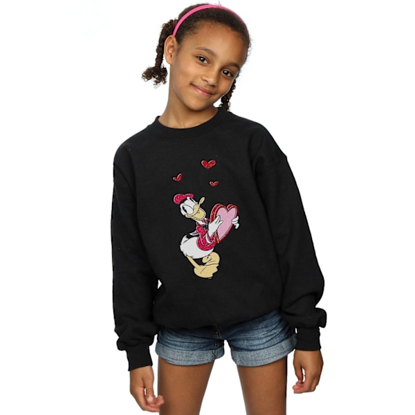 Disney Girls Donald Duck Love Heart Sweatshirt 7-8 år Svart Black 7-8 Years