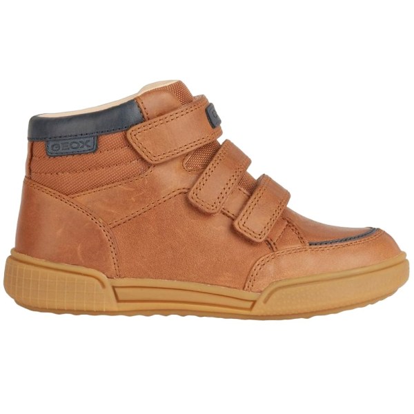 Geox Pojkar Vaxade Läder Sneakers 2.5 UK Cognac/Blå Cognac/Blue 2.5 UK