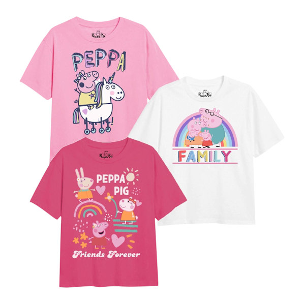 Greta Gris Flickor Vänner & Familj Karaktärer T-Shirt (3-pack) Light Pink/Dark Pink/White 5-6 Years