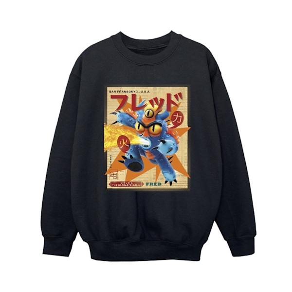 Disney Boys Big Hero 6 Baymax Fred Newspaper Sweatshirt 7-8 år Black 7-8 Years