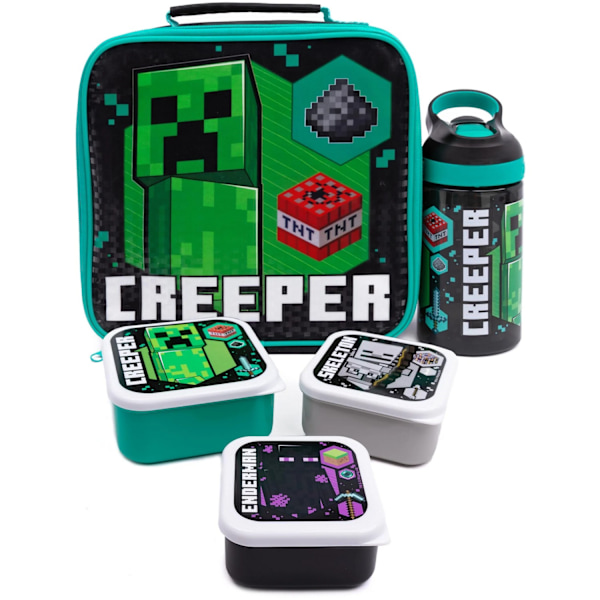 Minecraft Creeper Lunchväska Och Flaska (5-pack) One Size Bla Black/Green/White One Size