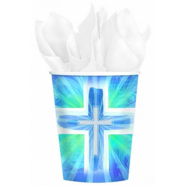 Amscan Joyous Cross Christening Engångsmugg (Förpackning om 8) En Blue/White One Size
