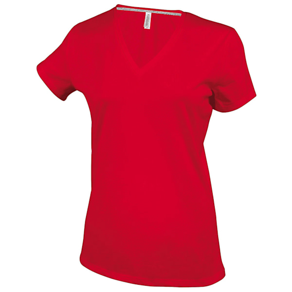Kariban Dam/Kvinnor Feminint Passform Kortärmad V-ringad T-shirt Red 3XL