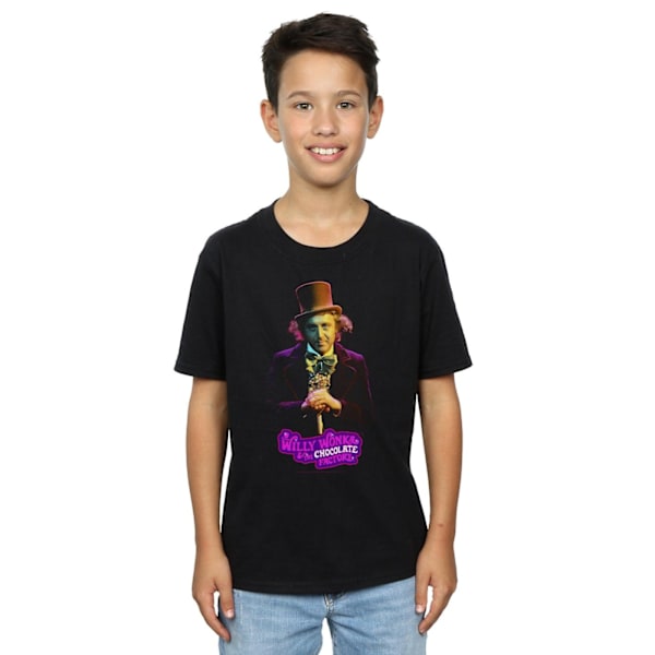 Willy Wonka Och Chokladfabriken Pojkar Mörk Pose T-Shirt 12 Black 12-13 Years