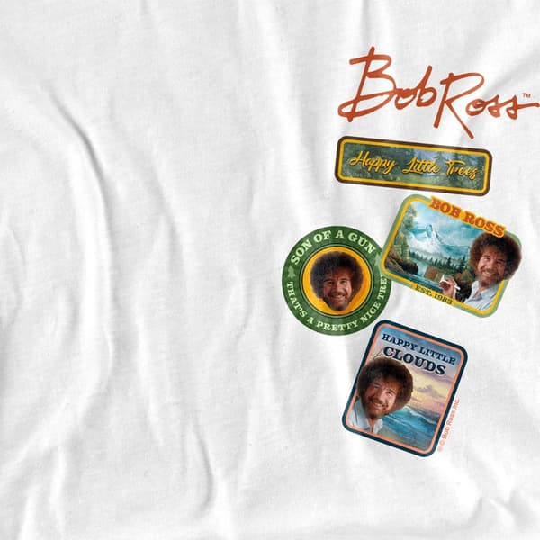 Bob Ross T-shirt med märke för dam, vanlig passform, S, vit White S