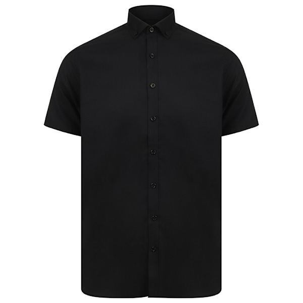 Henbury Herr Modern Kortärmad Oxford Skjorta LS Svart Black LS