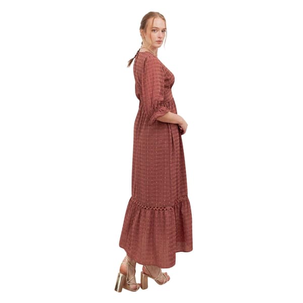 Lovedrobe Dam/Dam Gingham V-ringad 3/4-ärm Midi Klänning 12 Terracotta 12 UK
