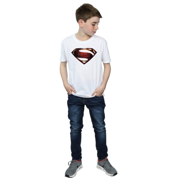 Superman Pojkar Logotyp Bomulls T-shirt 7-8 År Vit White 7-8 Years