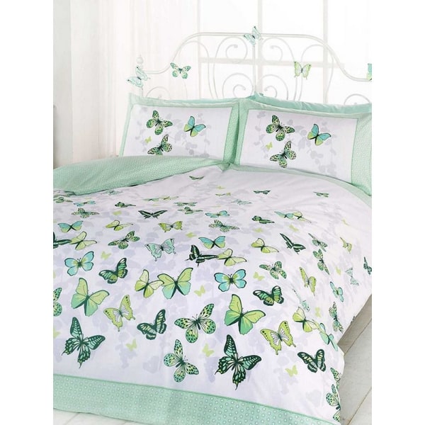 Catherine Lansfield Butterfly Cover Set Dubbel grön/vit Green/White Double