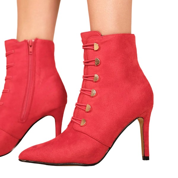 Var är det ifrån Dam/Dam Blythe Faux Suede Spetsiga Knappdetaljer Mid Heel Ankle Boots 5 UK Röd Red 5 UK