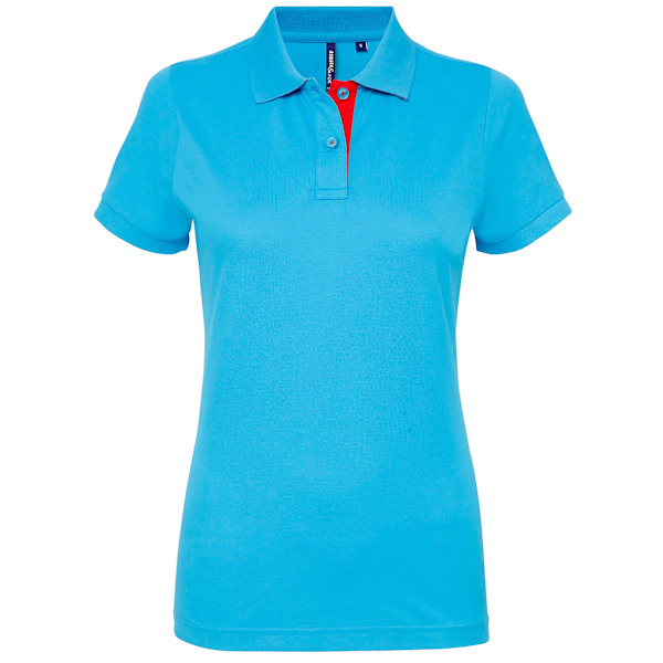 Asquith & Fox Dam/Dam Short Sleeve Contrast Polo Shirt XS Turquoise/ Red XS