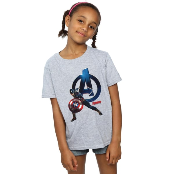 Marvel Girls Captain America Pose Bomull T-shirt 9-11 År Spo Sports Grey 9-11 Years