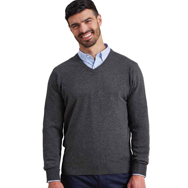 Premier Herrar Stickad Bomulls-Akryl V-Hals Tröja 4XL Kol Charcoal 4XL
