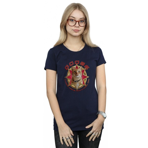 Marvel Dam/Kvinnor Captain Marvel Goose Cool Cat Bomull T-shirt Navy Blue S