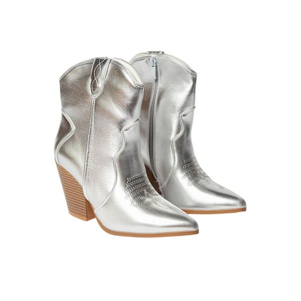 Faith Dam/Kvinnor Montie Stitch Detalj Cowboy Boots 8 UK Silv Silver 8 UK