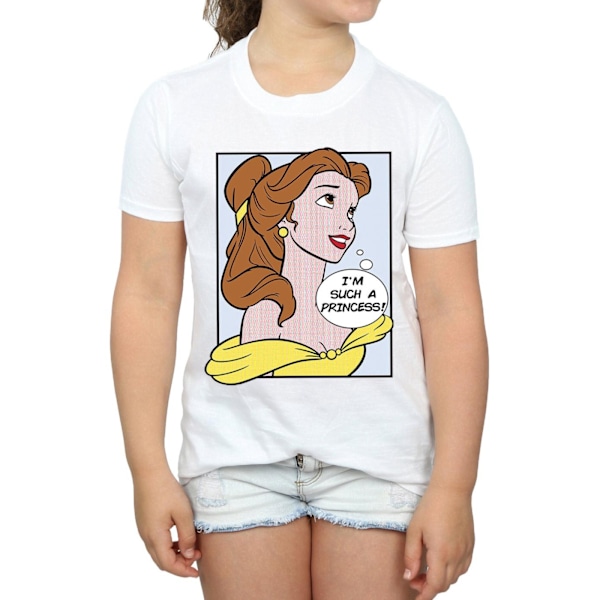 Disney Princess Girls Belle Pop Art Bomull T-shirt 7-8 år Vit White 7-8 Years