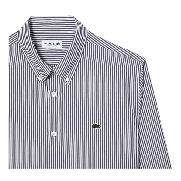Lacoste Herr Randig Regular Långärmad Skjorta 15in Vit/Marinblå White/Navy 15in