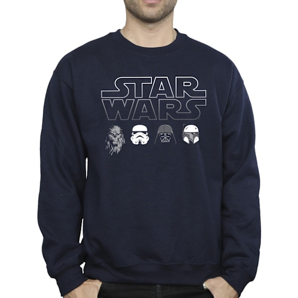 Star Wars Herr Sweatshirt med Karaktärs Huvuden S Marinblå Navy Blue S