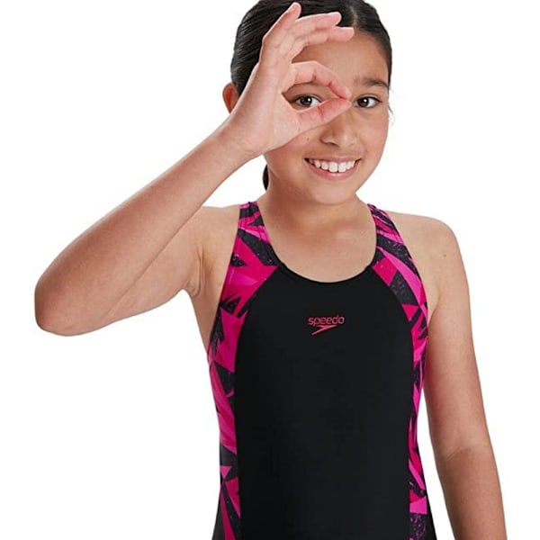 Speedo Girls Hyper Boom Splice One Piece Swimsuit 5-6 år Bla Black/Pink 5-6 Years