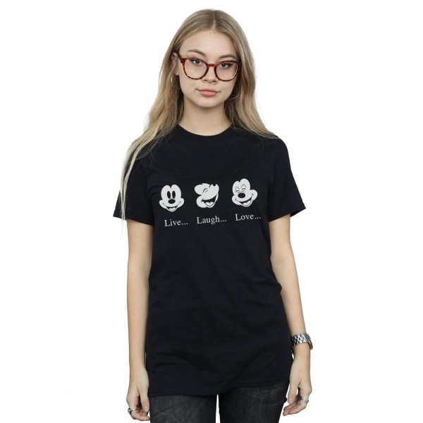 Disney Dam/Kvinnor Mickey Mouse Live Love Laugh Bomull Boyfriend T-Shirt Black L