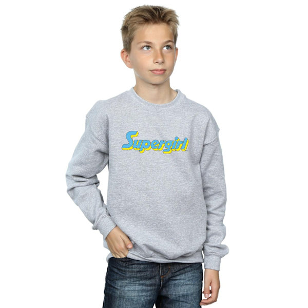 DC Comics Boys Supergirl Text Logo Sweatshirt 7-8 år Sport Sports Grey 7-8 Years