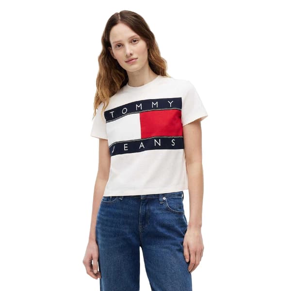 Tommy Jeans Dam Logotyp Croppad Topp 8 UK Vit White 8 UK