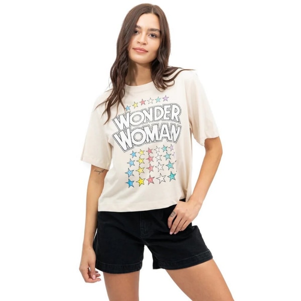 Wonder Woman Dam/Ladies Rainbow Stars Cropped Boxy T-shirt M Nude M