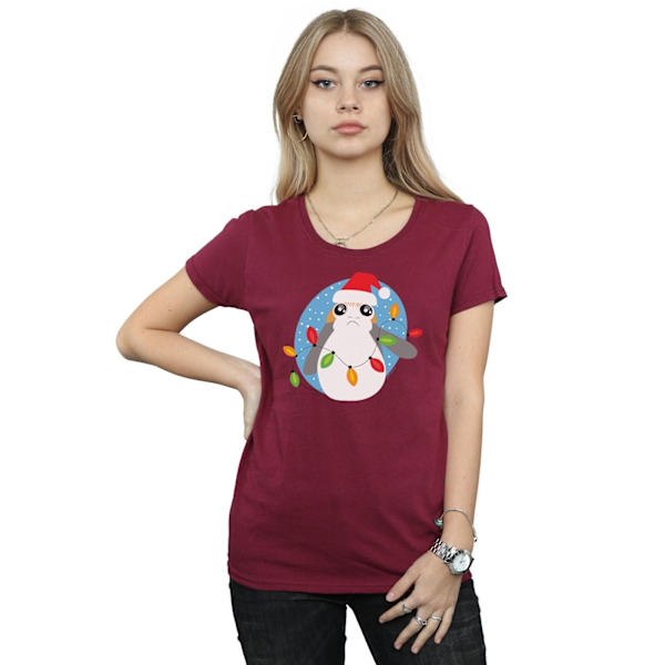 Star Wars Dam/Damer The Last Jedi Porg Julbelysning Bomull T-shirt L Bourgogne Burgundy L