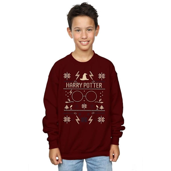 Harry Potter Julmönstrad Sweatshirt för Pojkar 3-4 År Bordeaux Burgundy 3-4 Years