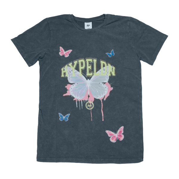 Hype Girls Butterfly Acid Wash T-shirt 13 år Svart Black 13 Years
