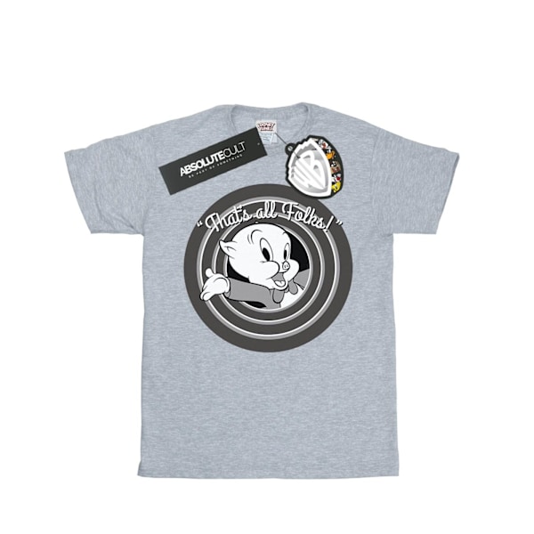 Looney Tunes Herr T-shirt i bomull med tryck av Porky Pig That's All Folks L S Sports Grey L