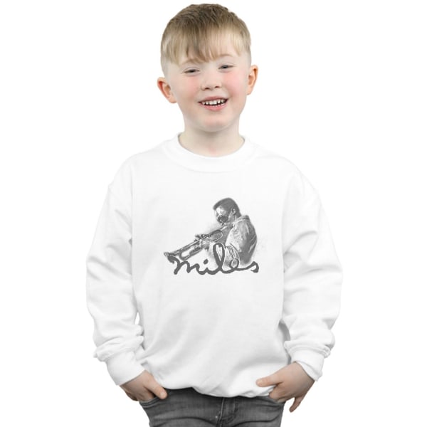 Miles Davis Boys Profile Sketch Sweatshirt 7-8 år Vit White 7-8 Years