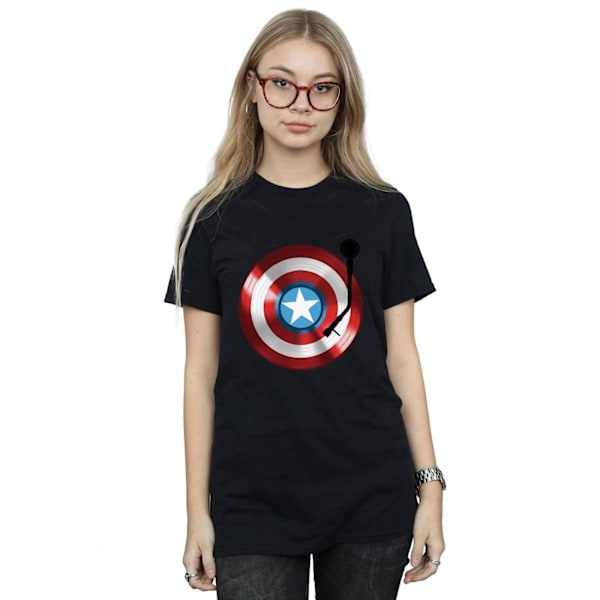 Marvel Womens/Ladies Captain America Turntable Bomull Boyfriend Black XL