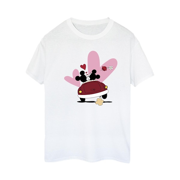 Disney Dam/Damer Mickey Mouse Bil Tryck Bomull Pojkvän T- White S