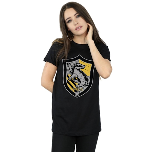 Harry Potter Dam/Kvinnor Hufflepuff Crest Flat Bomull Boyfrie Black L