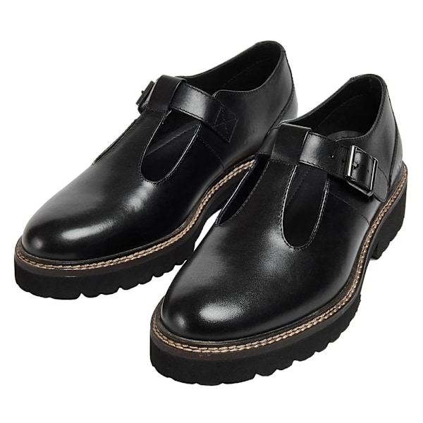 POD Dam/Kvinnor Kylee Snörning Läder T-Bar Skor 7 UK Svart Black 7 UK
