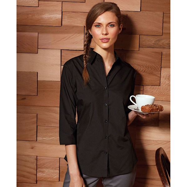 Premier Dam/Damer Poplin 3/4 Ärmsblus 6 Svart Black 6