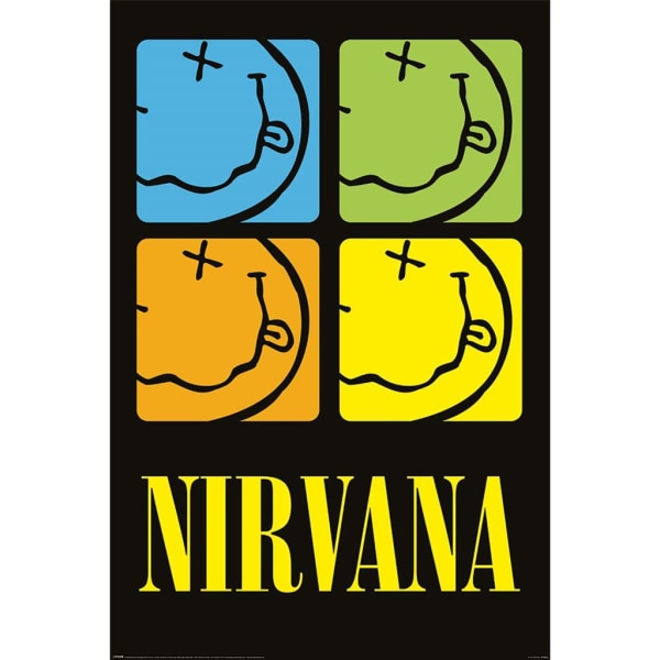 Nirvana Smiley Squares affisch 91,5 cm x 61 cm Blå/Grön/Gul/O Blue/Green/Yellow/Orange 91.5cm x 61cm