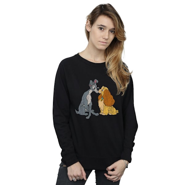 Disney Dam/Kvinnor Lady Och Lufsen Distressed Kiss Sweatshirt Black S