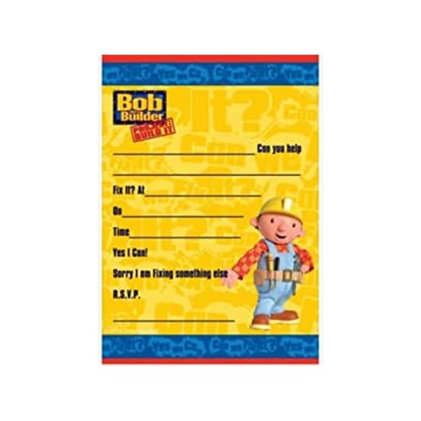 Bob the Builder Tryckta Inbjudningar (Paket med 12) En Storlek Gul Yellow/Blue One Size