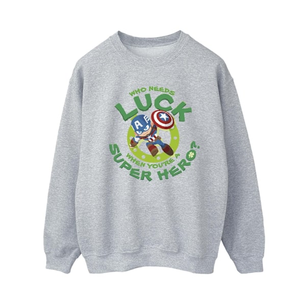 Marvel Dam/Damer St Patrick's Day Captain America Luck Sweatshirt Sports Grey XXL