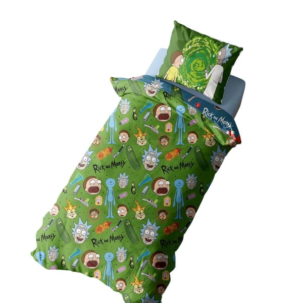 Rick And Morty Portals Pickle Characters Vändbart Påslakanset D Blue Double
