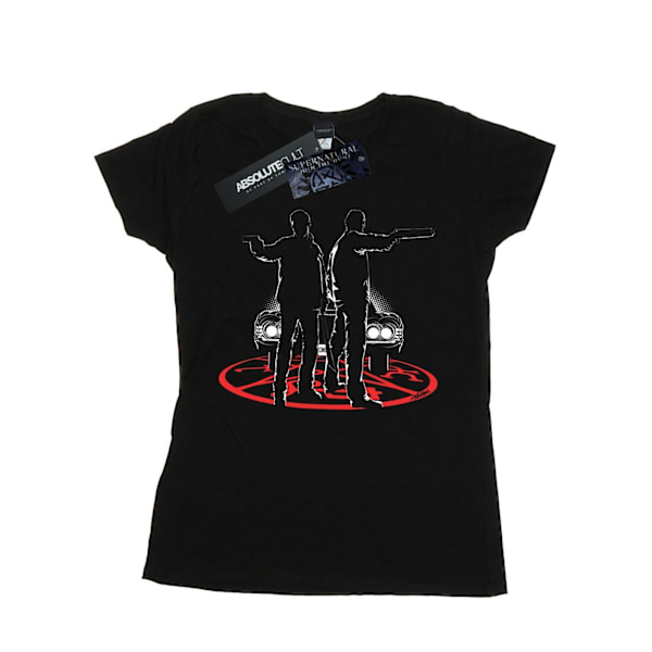 Supernatural Dam/Damer Sam Och Dean Silhuett Bomull Pojkvän T-Shirt Black S