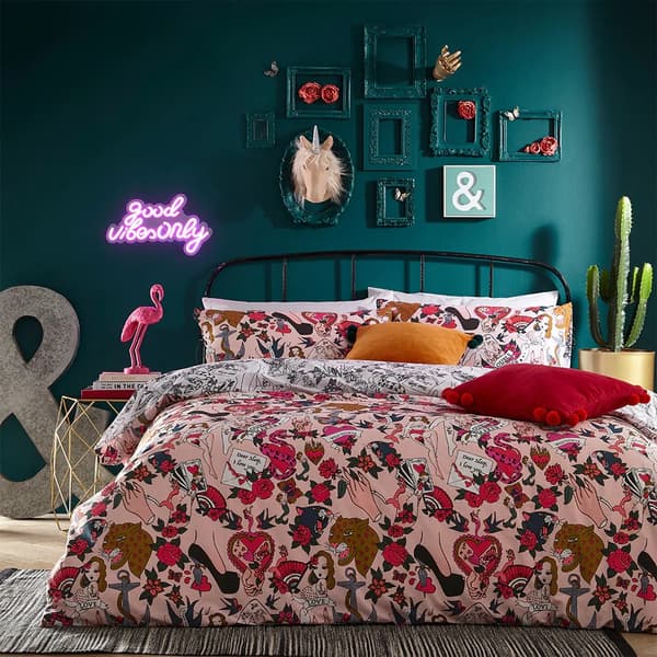 Furn Inked Tattoo Täcke Set Singel Blush Blush Single